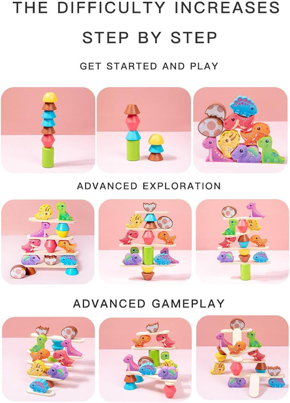 Desafío DinoBalance – Juego de Apilamiento de Dinosaurios en Madera