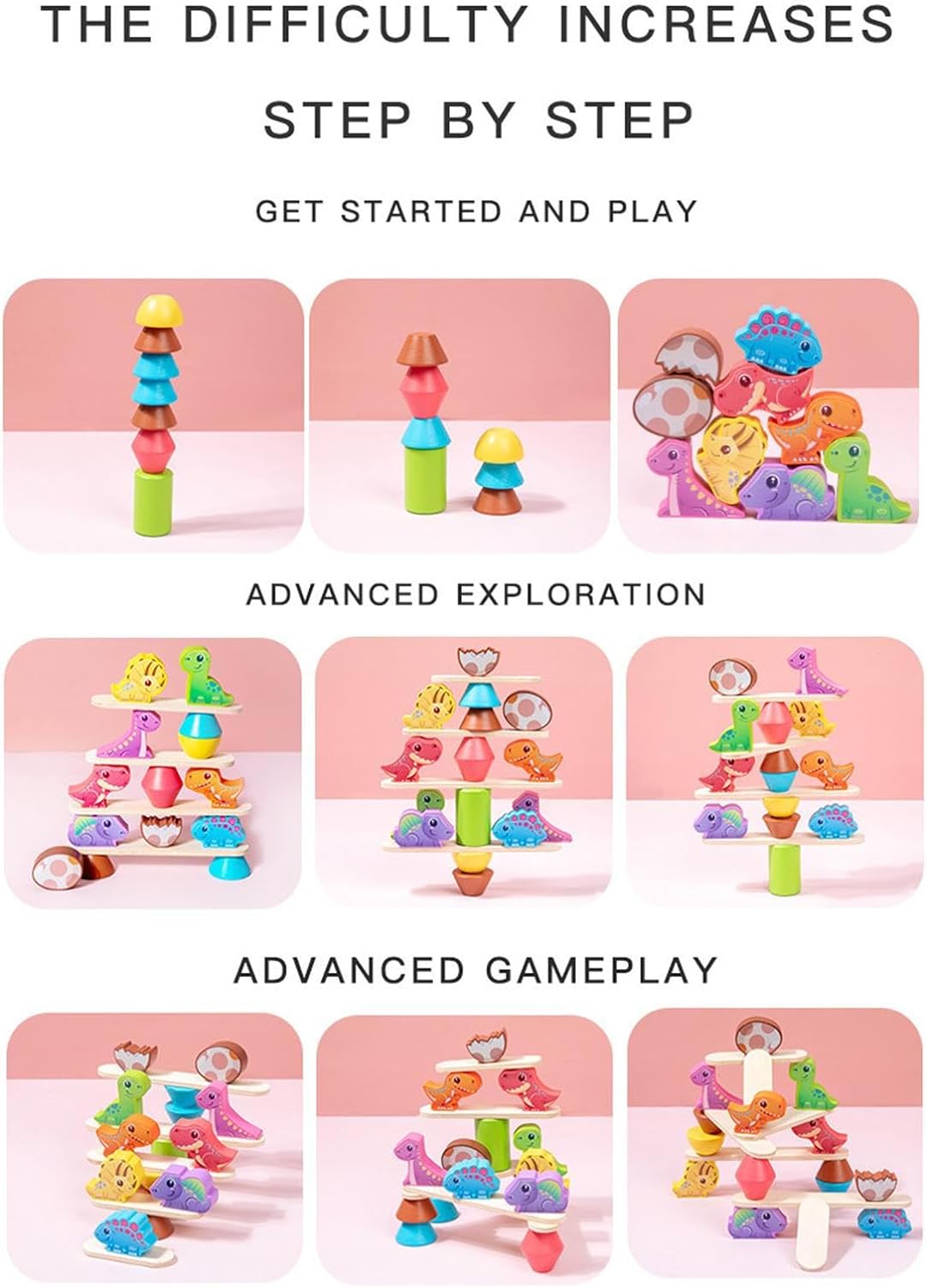 Desafío DinoBalance – Juego de Apilamiento de Dinosaurios en Madera