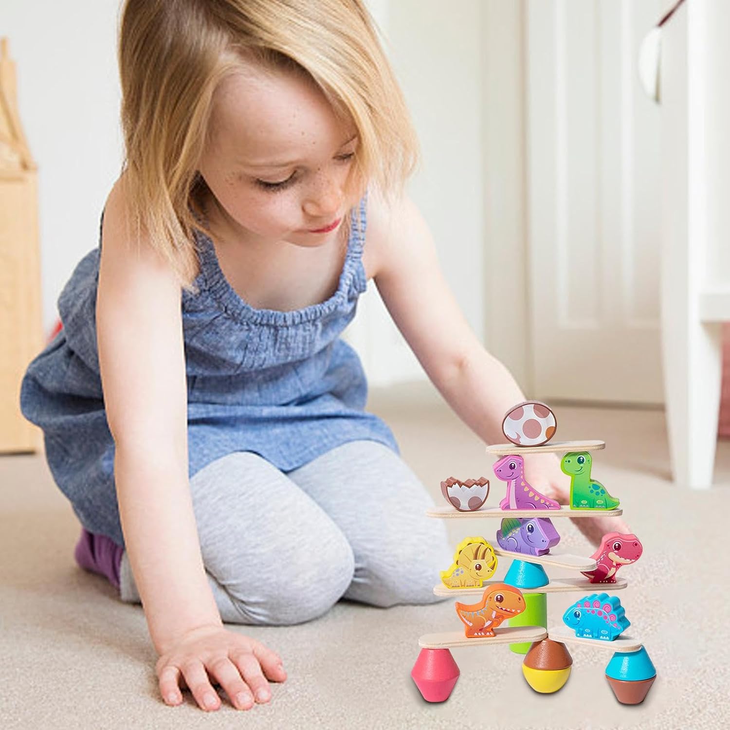 Desafío DinoBalance – Juego de Apilamiento de Dinosaurios en Madera