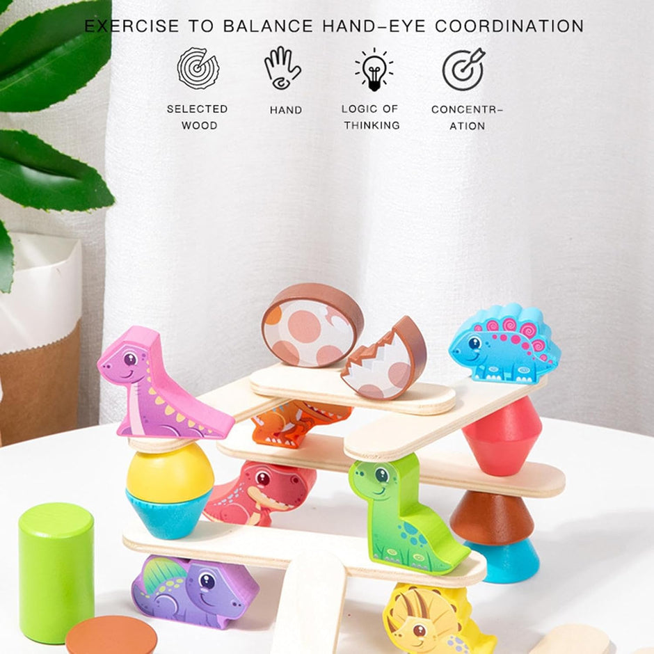 Desafío DinoBalance – Juego de Apilamiento de Dinosaurios en Madera