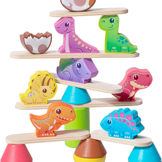 Desafío DinoBalance – Juego de Apilamiento de Dinosaurios en Madera