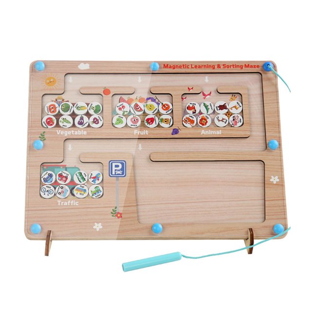 4 Mundos por Descubrir  – Tablero Magnético Montessori de Clasificación: Vehículos, Animales, Frutas y Verduras