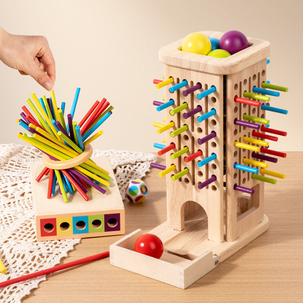 Torre de Colores Montessori “Pelotas en Equilibrio” – Juego Educativo de Madera