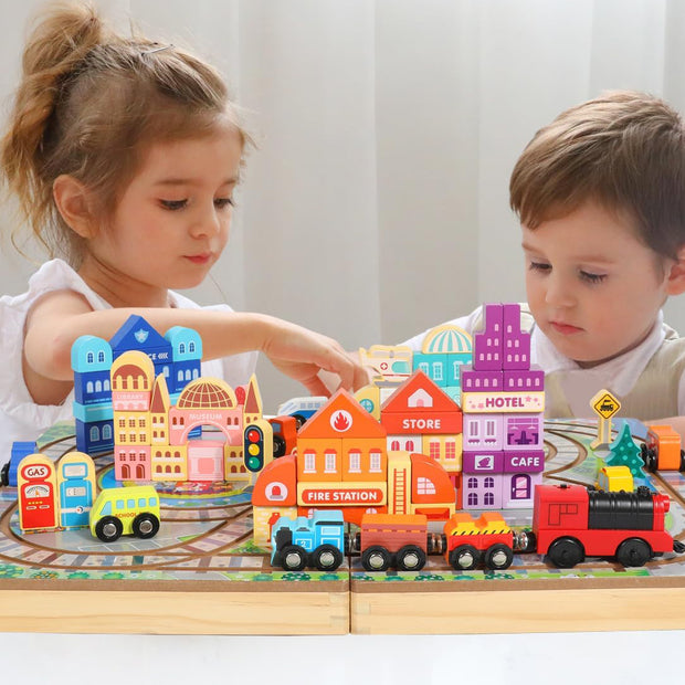 Ciudad en Movimiento – Maletín de Construcción y Trenes de Madera