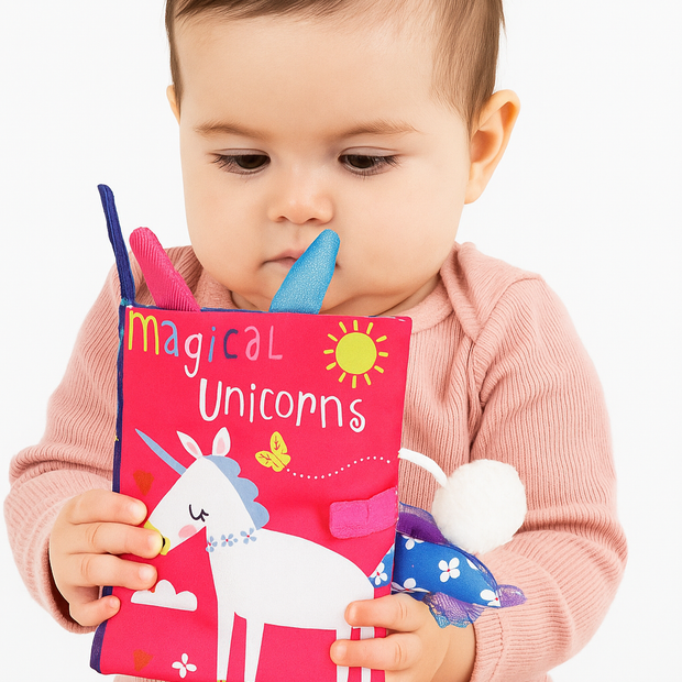 Libro Sensorial de Tela “Magical Unicorns” – Descubre el Mundo de los Unicornios