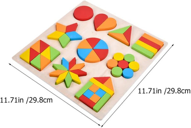Colección Montessori de Figuras y Fracciones – 10 Puzzles de Madera para Aprender Jugando