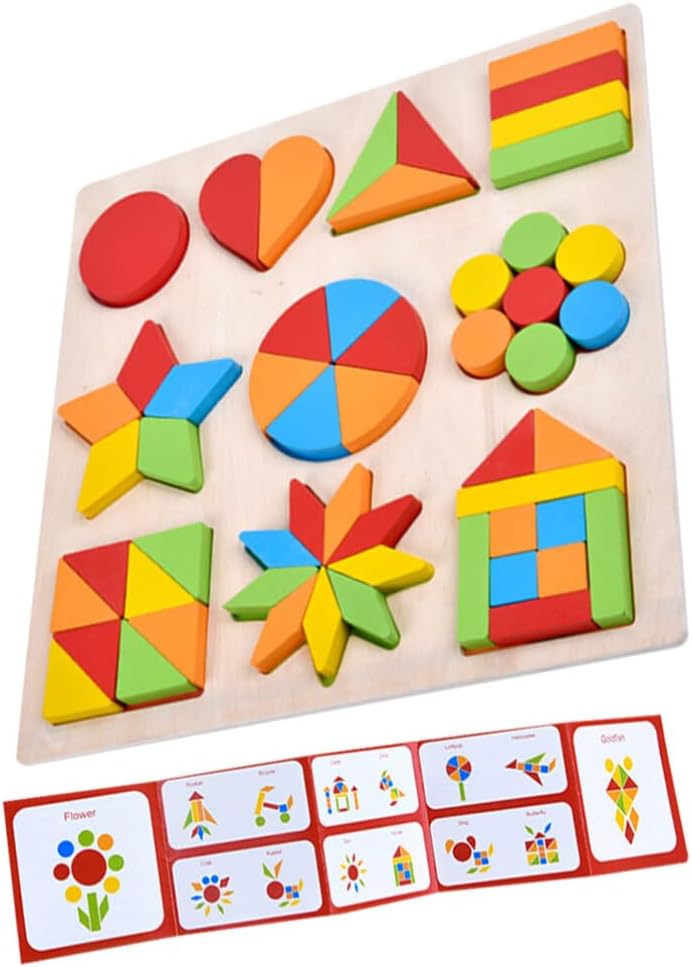 Colección Montessori de Figuras y Fracciones – 10 Puzzles de Madera para Aprender Jugando