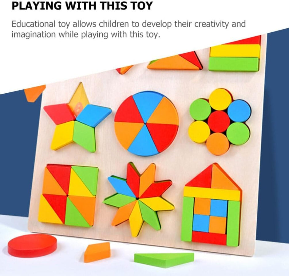 Colección Montessori de Figuras y Fracciones – 10 Puzzles de Madera para Aprender Jugando