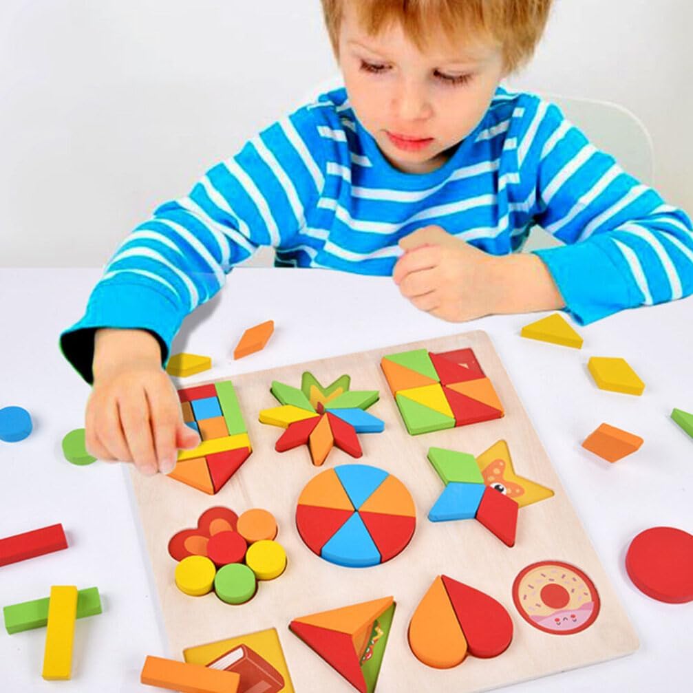 Colección Montessori de Figuras y Fracciones – 10 Puzzles de Madera para Aprender Jugando