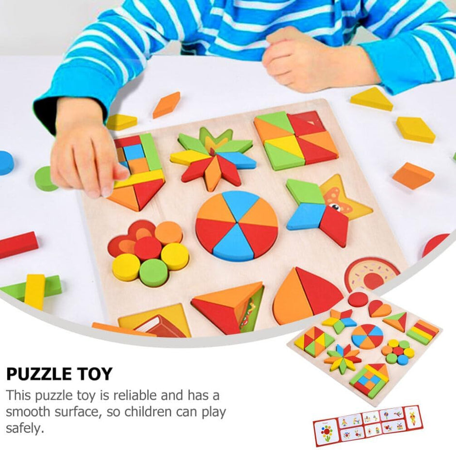 Colección Montessori de Figuras y Fracciones – 10 Puzzles de Madera para Aprender Jugando