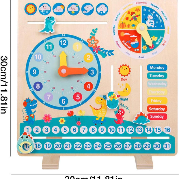 DinoCalendario – Tablero de Madera para Aprender el Tiempo, el Clima y la Rutina Diaria