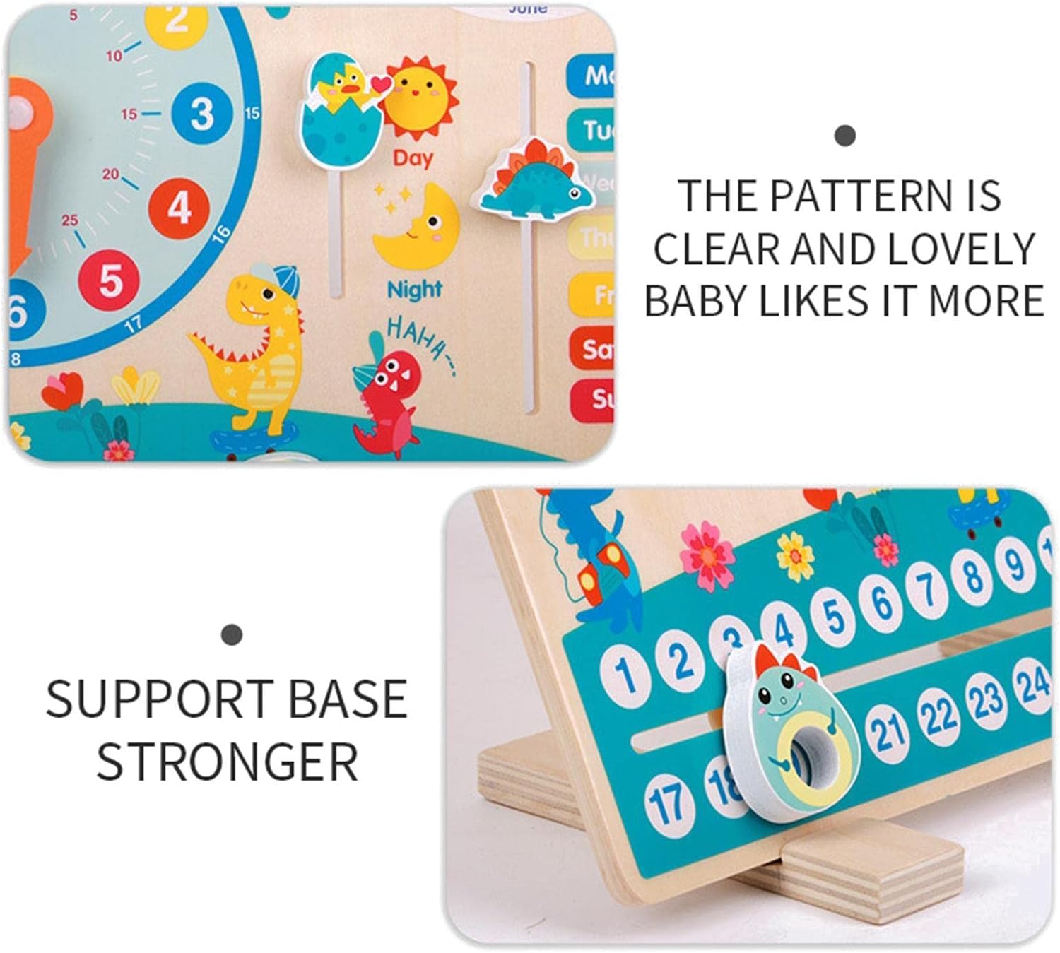 DinoCalendario – Tablero de Madera para Aprender el Tiempo, el Clima y la Rutina Diaria