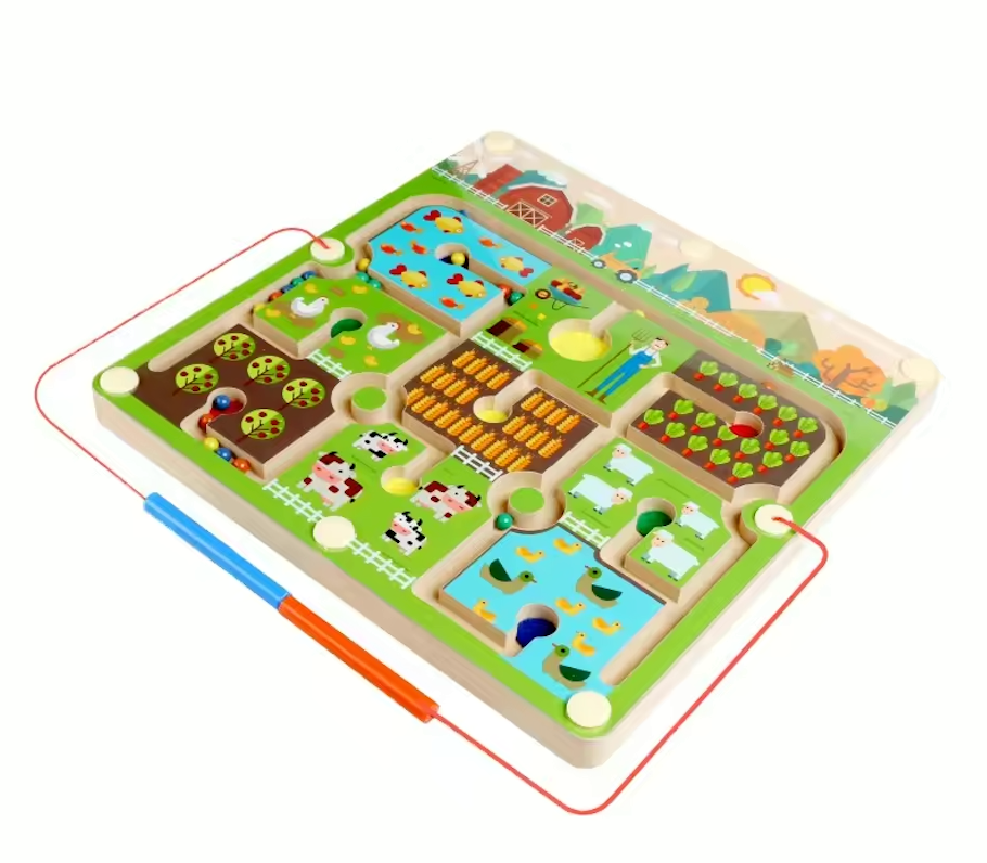 Laberinto de la Granja – Tablero Magnético Montessori para Clasificación y Coordinación