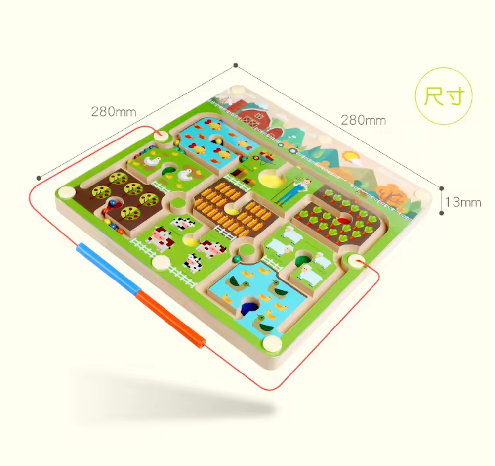 Laberinto de la Granja – Tablero Magnético Montessori para Clasificación y Coordinación