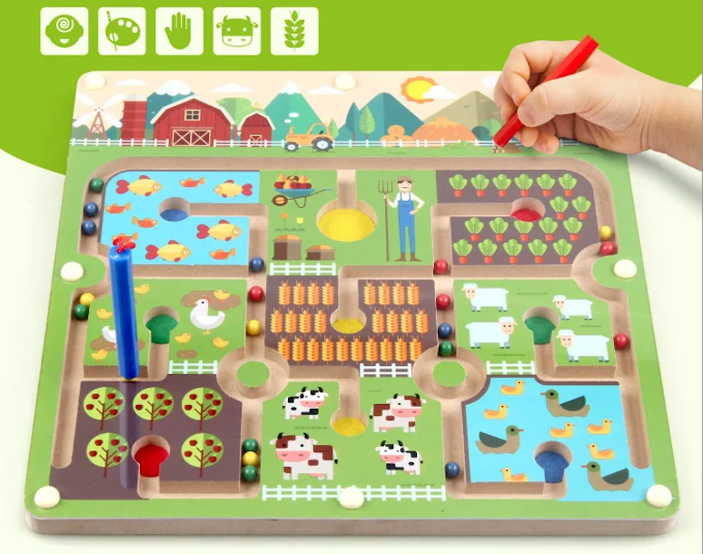 Laberinto de la Granja – Tablero Magnético Montessori para Clasificación y Coordinación