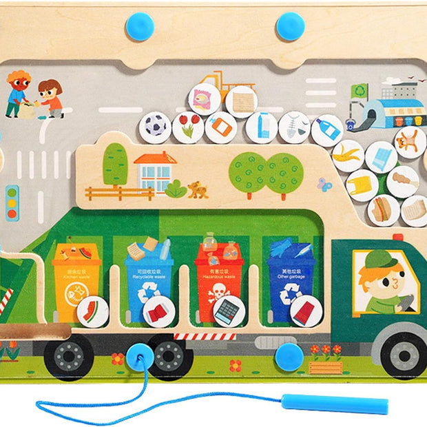 Mini Héroes del Reciclaje – Tablero Magnético de Madera para Separación de Residuos