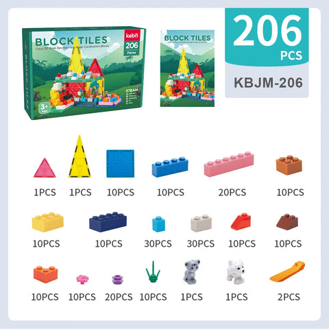Magnetic Block Tiles – 206 piezas que combinan bloques magnéticos con piezas de construcción