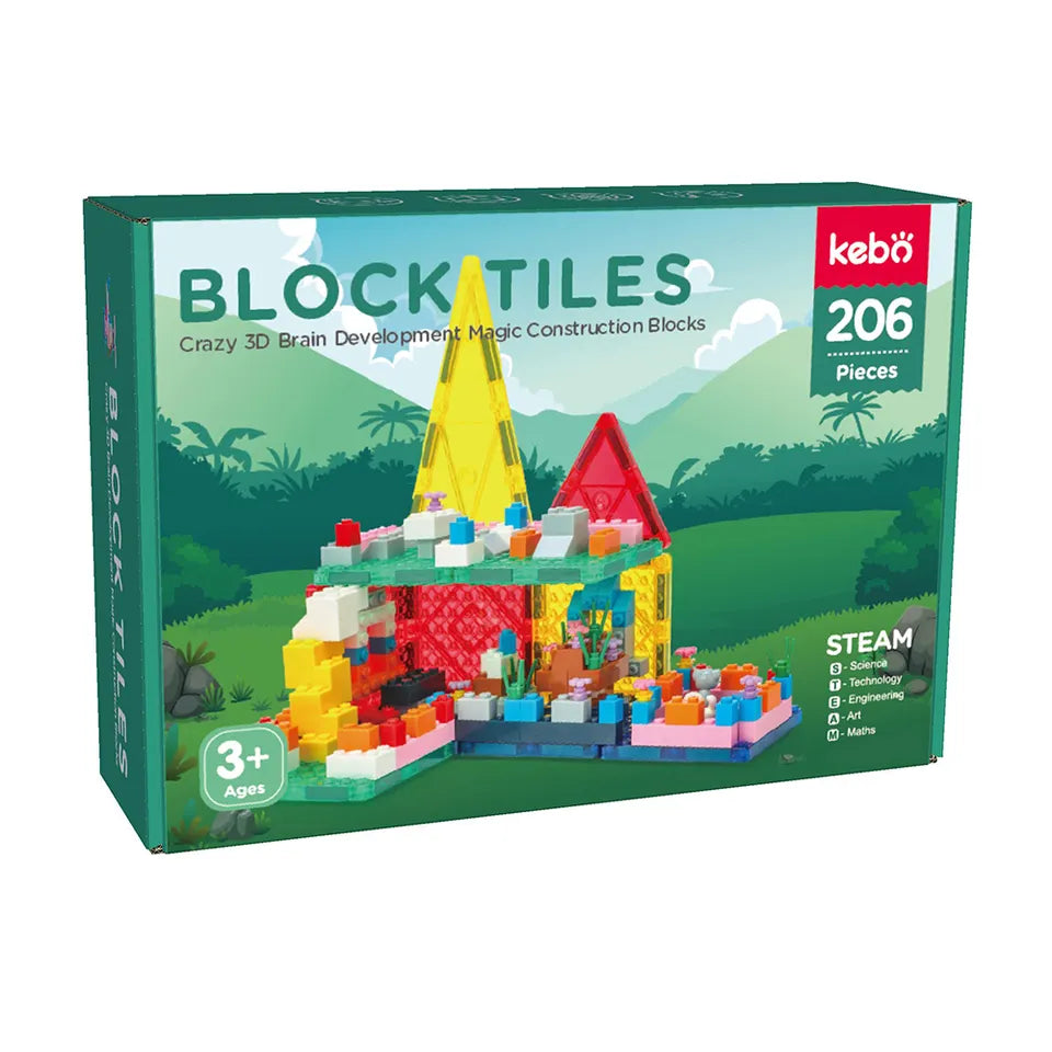 Magnetic Block Tiles – 206 piezas que combinan bloques magnéticos con piezas de construcción