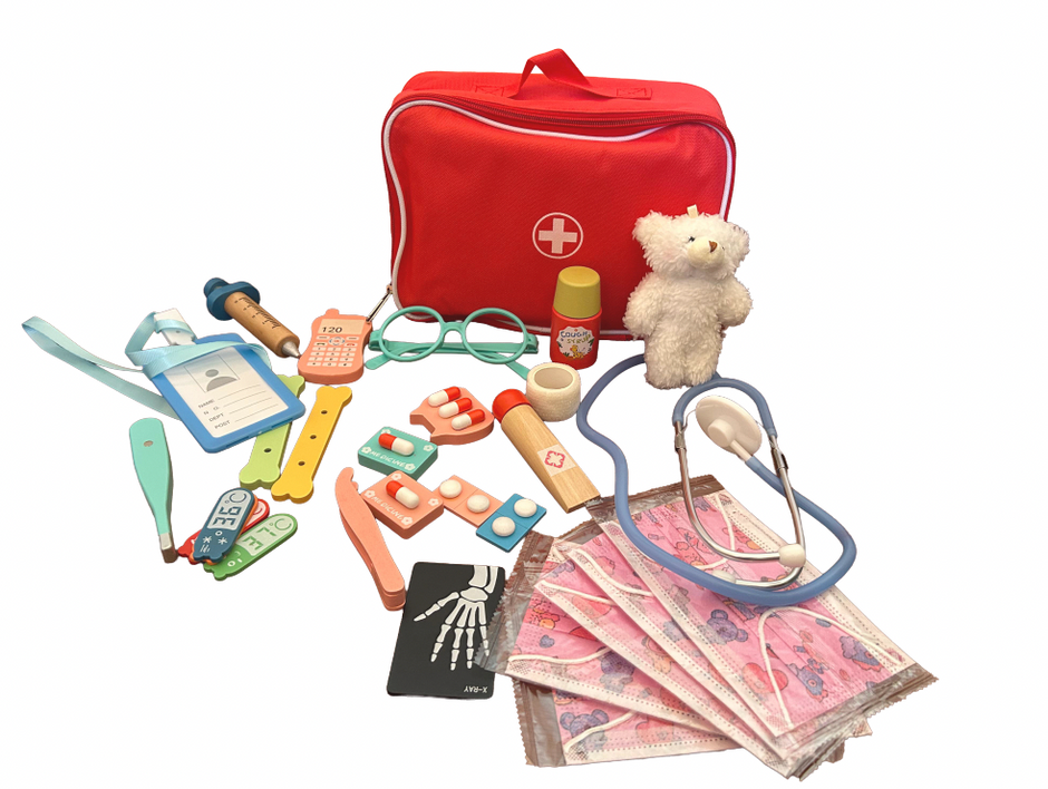 Maletín del Doctor Soñador – Kit Médico de Madera con Accesorios y Estuche de Tela