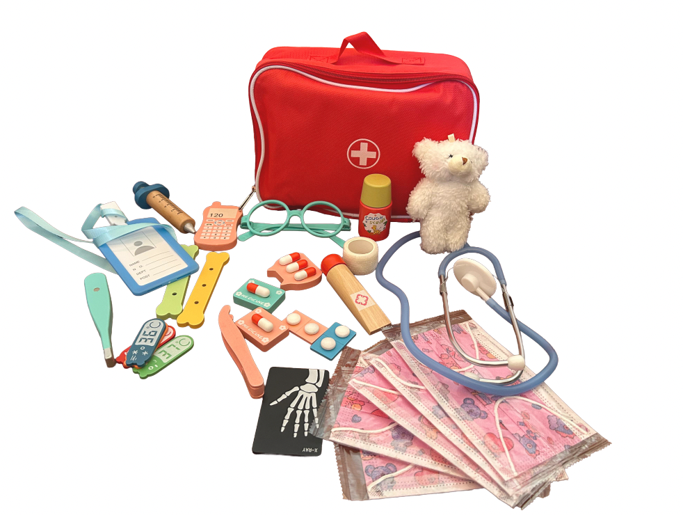 Maletín del Doctor Soñador – Kit Médico de Madera con Accesorios y Estuche de Tela
