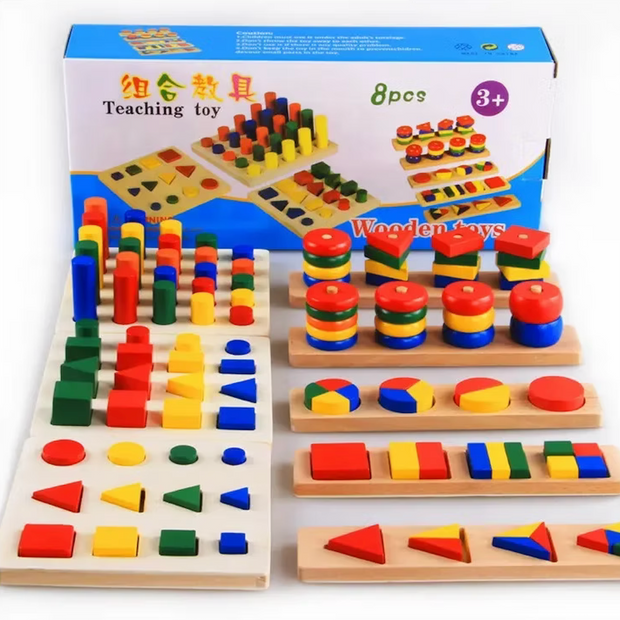 Centro de Aprendizaje 8 en 1 de Madera – Montessori de Figuras, Colores y Volúmenes