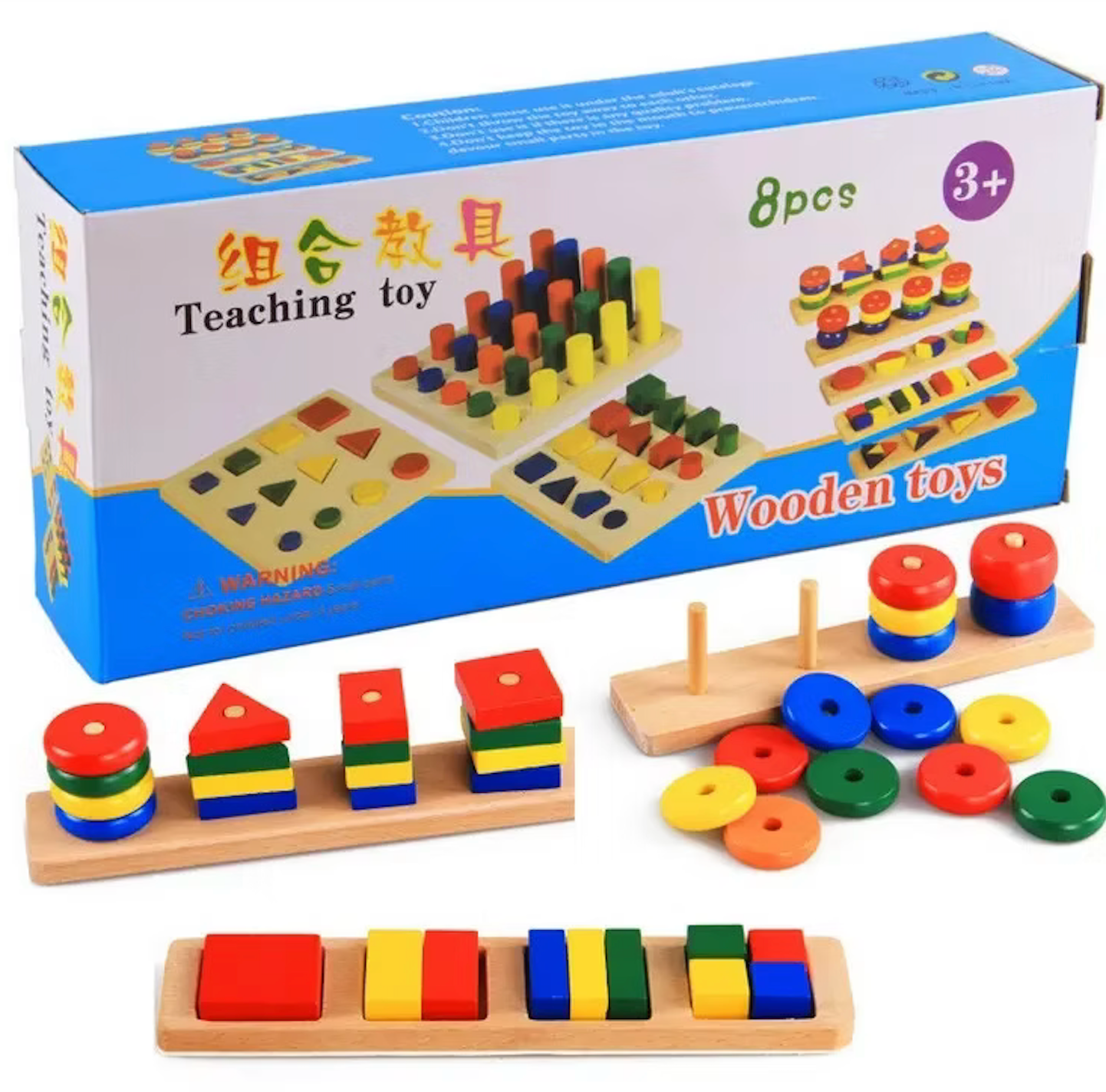 Centro de Aprendizaje 8 en 1 de Madera – Montessori de Figuras, Colores y Volúmenes