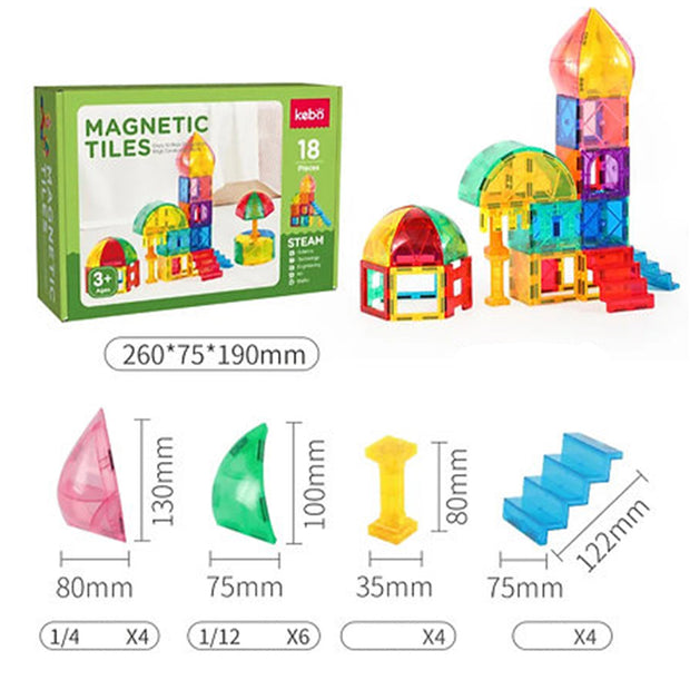 Magnetic Tiles – 18 piezas con gradas, techos y columnas para construir estructuras arquitectónicas únicas.