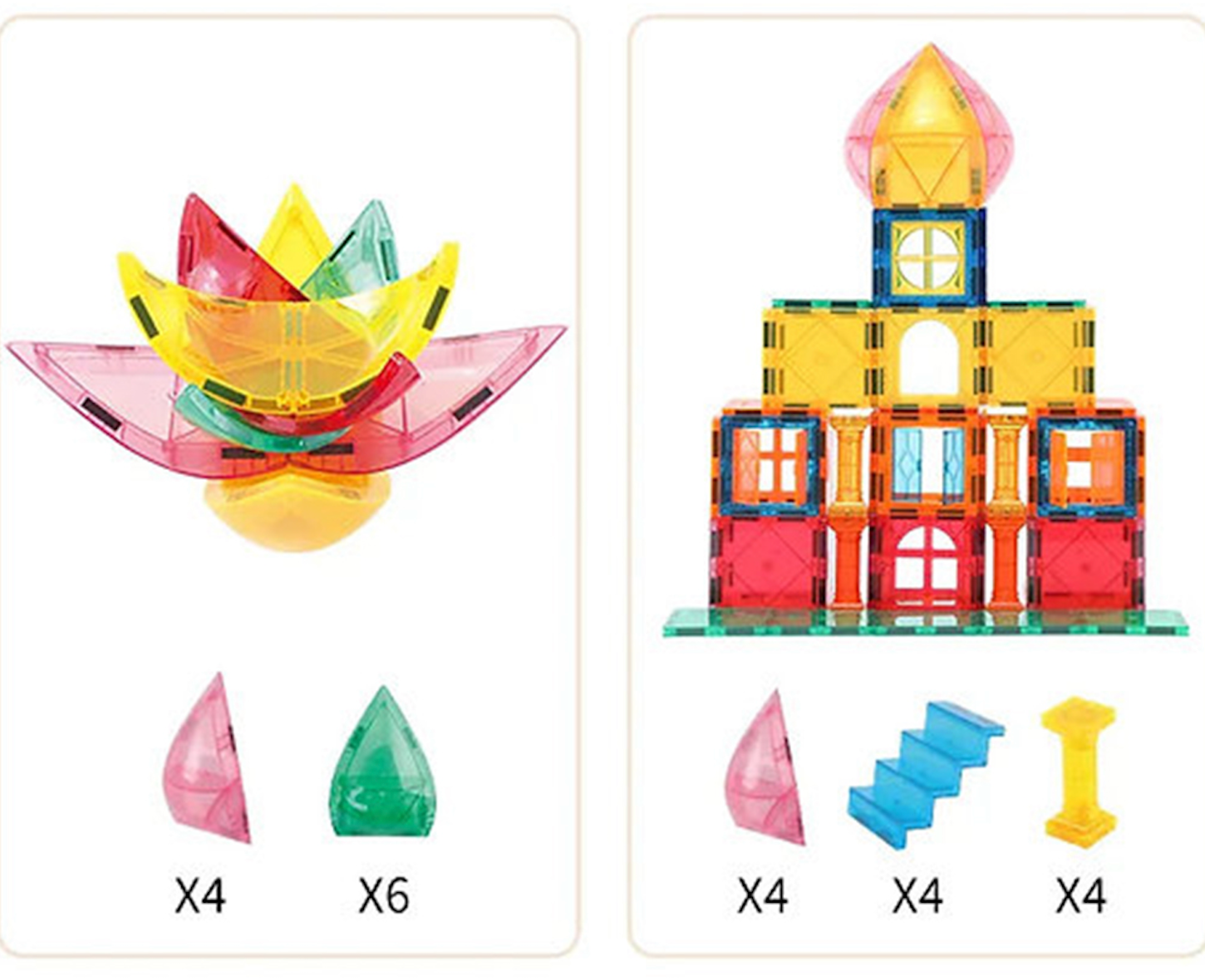 Magnetic Tiles – 18 piezas con gradas, techos y columnas para construir estructuras arquitectónicas únicas.