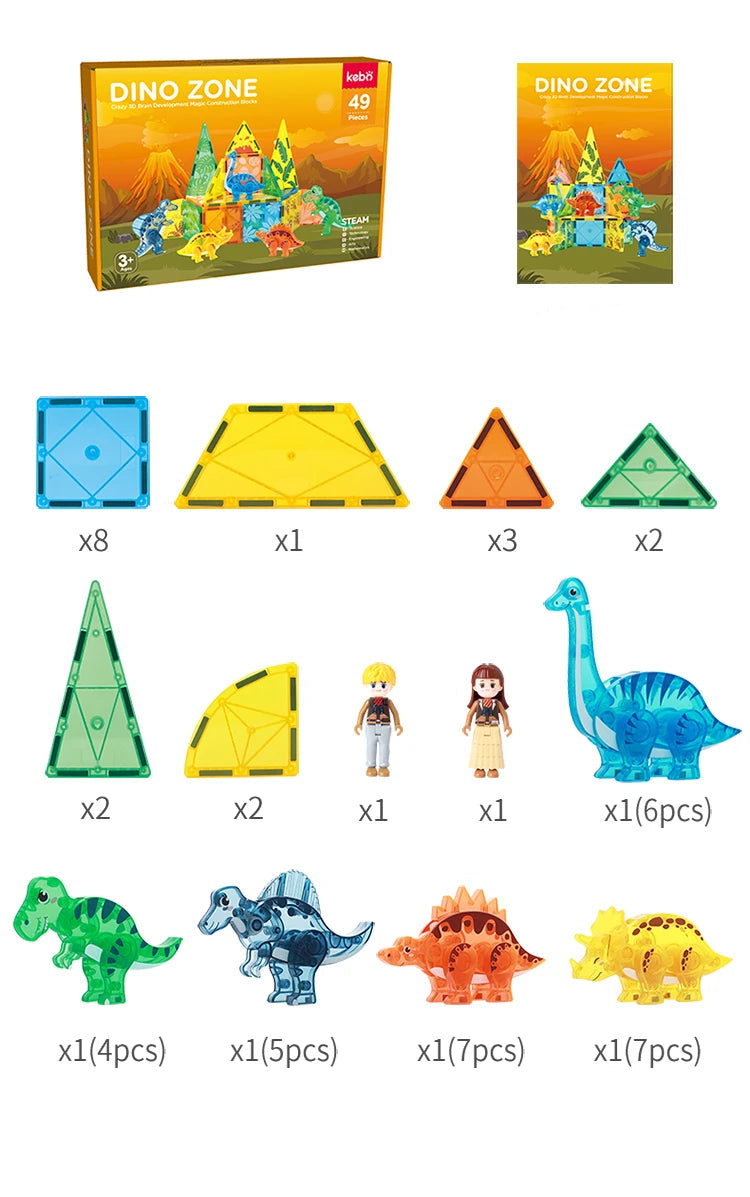 Magnetic Tiles Dino World – Construye 5 dinosaurios, estructuras y aventuras prehistóricas