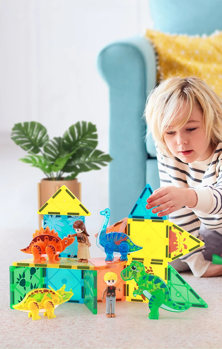 Magnetic Tiles Dino World – Construye 5 dinosaurios, estructuras y aventuras prehistóricas