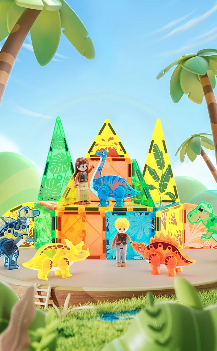 Magnetic Tiles Dino World – Construye 5 dinosaurios, estructuras y aventuras prehistóricas