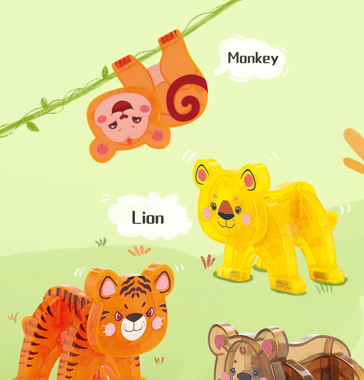 Magnetic Tiles Jungle Adventure – Construye 5 animales salvajes y vive historias en la selva