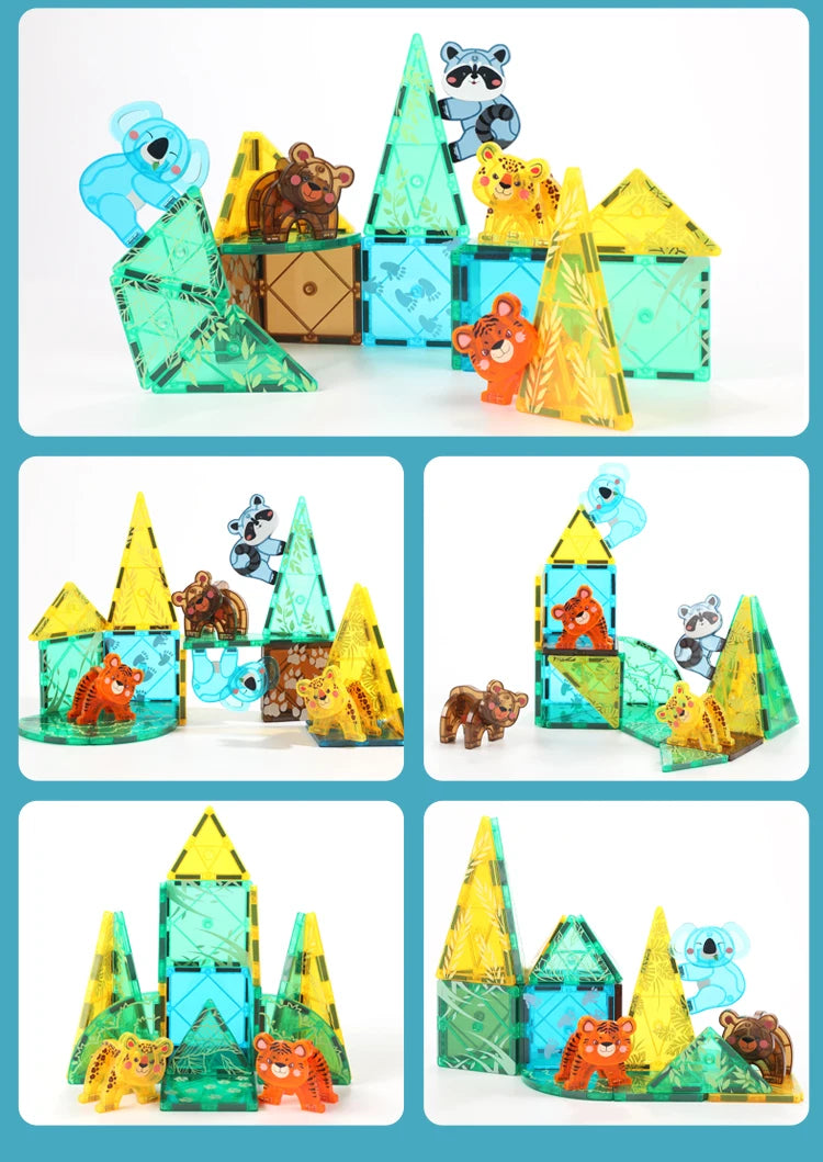 Magnetic Tiles Jungle Adventure – Construye 5 animales salvajes y vive historias en la selva