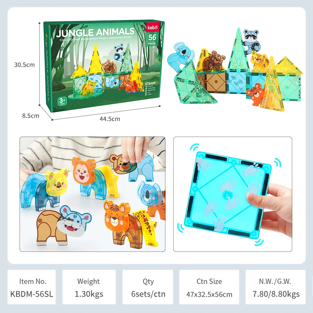 Magnetic Tiles Jungle Adventure – Construye 5 animales salvajes y vive historias en la selva