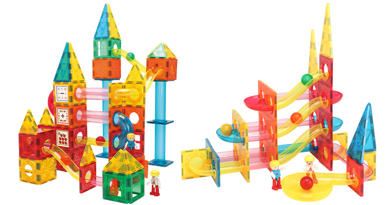 Magnetic Tiles Marble Run – 200 piezas para construir circuitos con pelotas y toboganes magnéticos