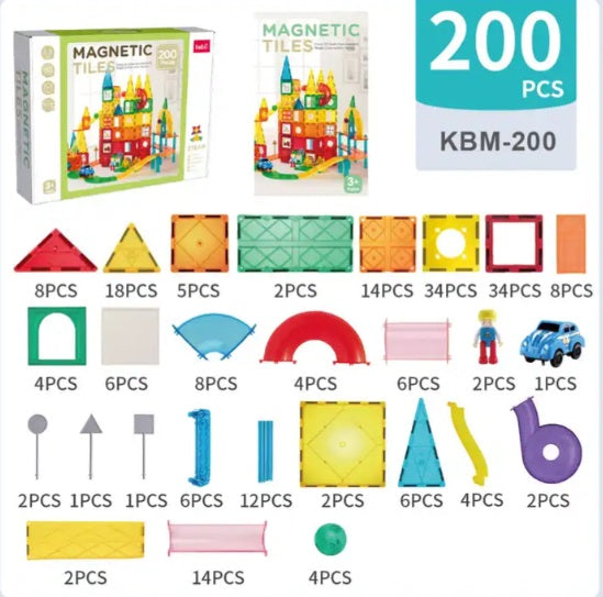 Magnetic Tiles Marble Run – 200 piezas para construir circuitos con pelotas y toboganes magnéticos