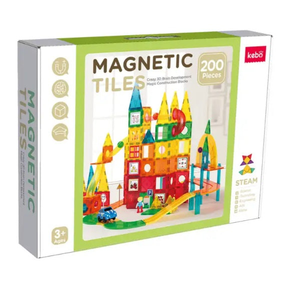 Magnetic Tiles Marble Run – 200 piezas para construir circuitos con pelotas y toboganes magnéticos