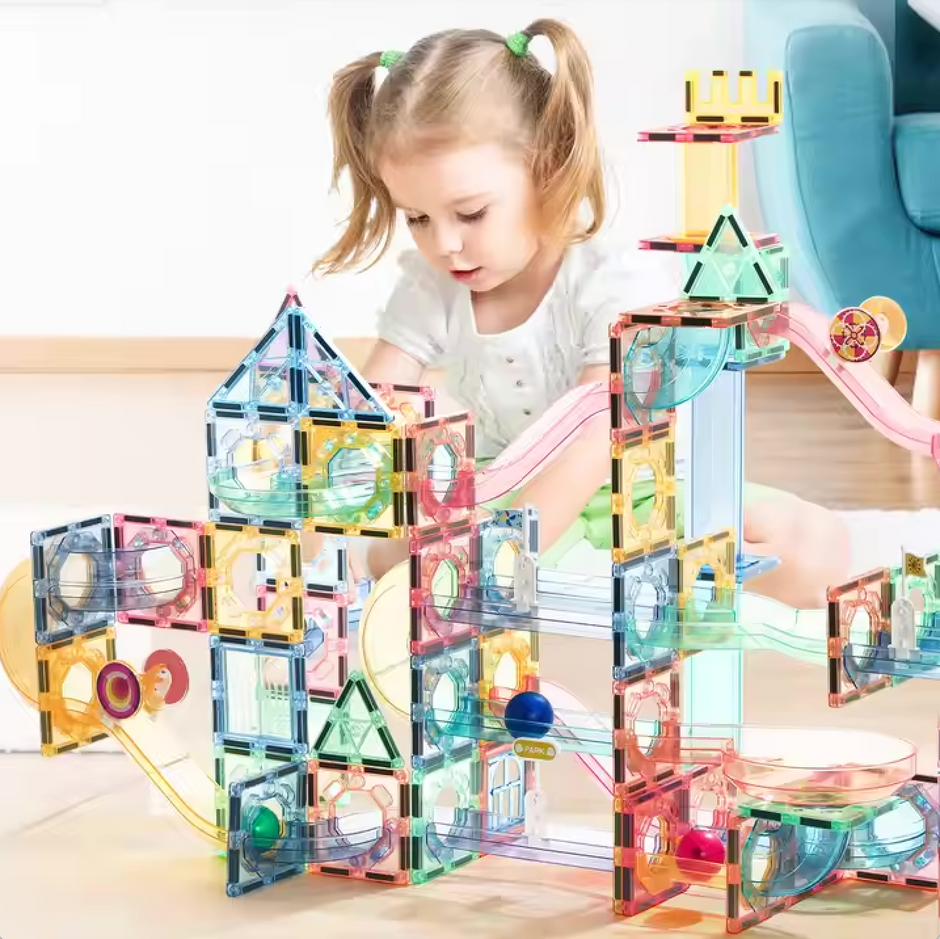 Magnetic Tiles Mini Marble Run – 108 piezas para crear toboganes y circuitos con pelotas