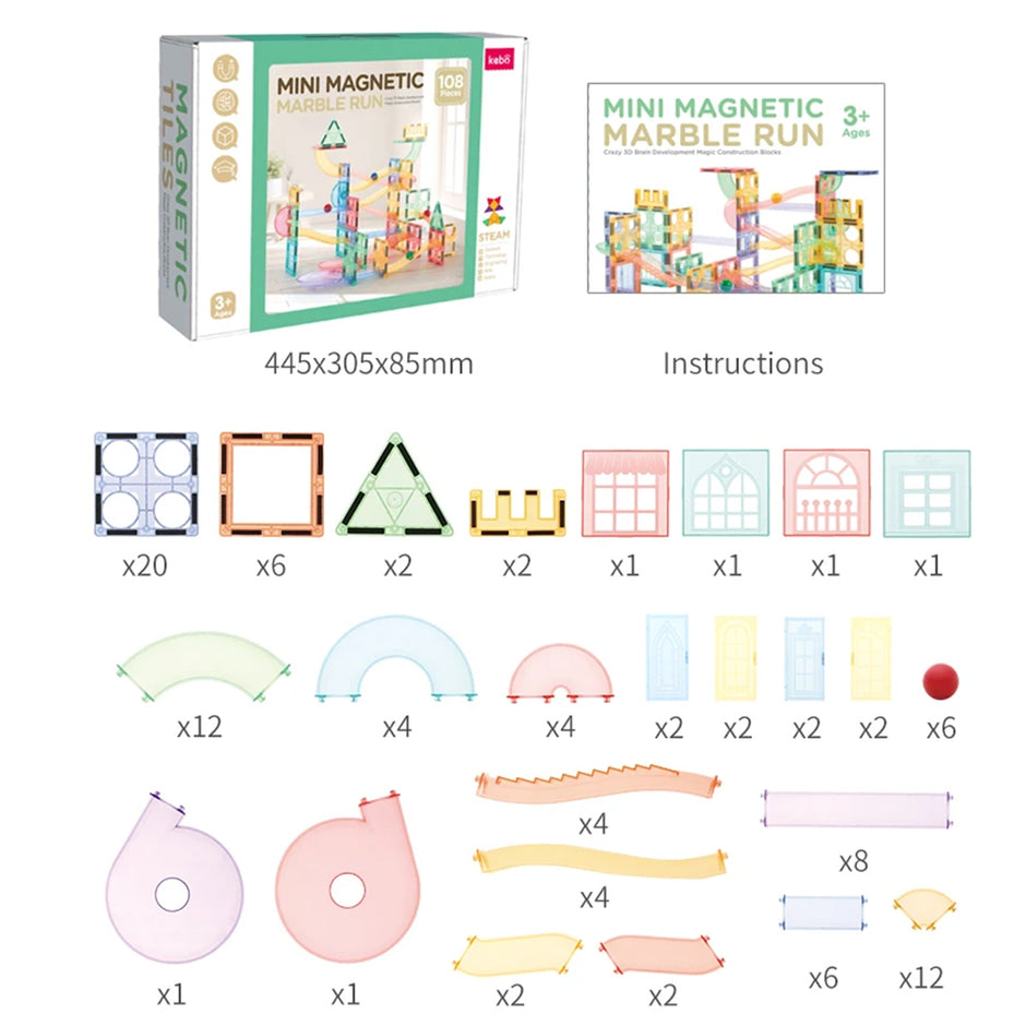 Magnetic Tiles Mini Marble Run – 108 piezas para crear toboganes y circuitos con pelotas