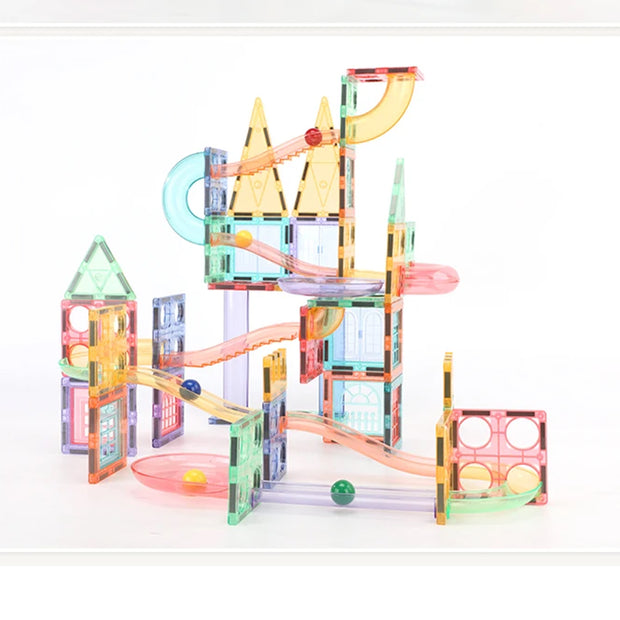 Magnetic Tiles Mini Marble Run – 108 piezas para crear toboganes y circuitos con pelotas
