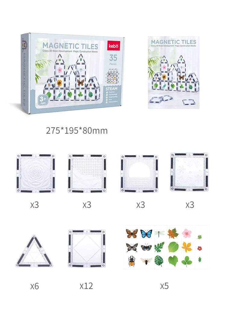Magnetic Tiles Nature Edition – 35 piezas con flores, mariposas y hojas para construir con inspiración natural