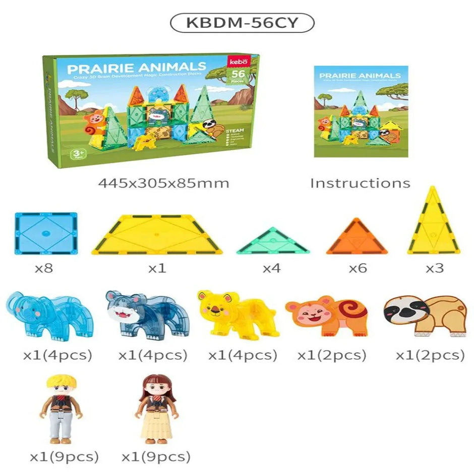 Magnetic Tiles Prairie Animals – 56 piezas para construir animales y aventuras en la naturaleza