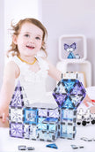 Magnetic Tiles Starshine – 100 piezas en tonos cristal, azul y morado con carrito y muñeco incluidos