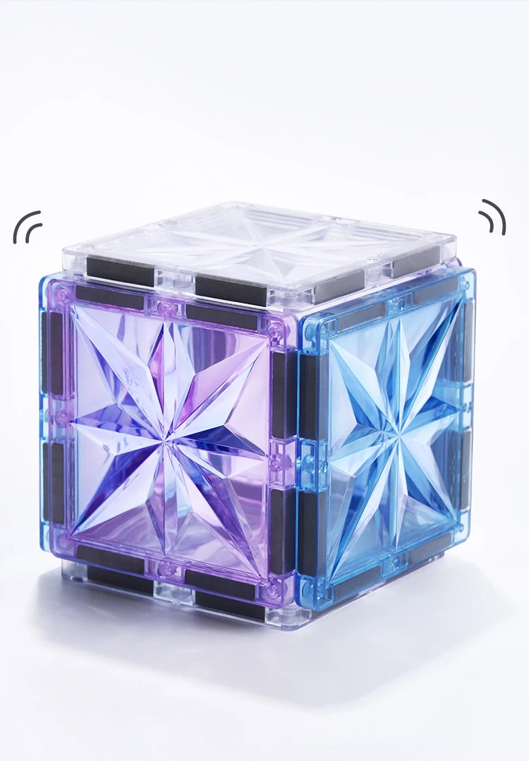 Magnetic Tiles Starshine – 100 piezas en tonos cristal, azul y morado con carrito y muñeco incluidos