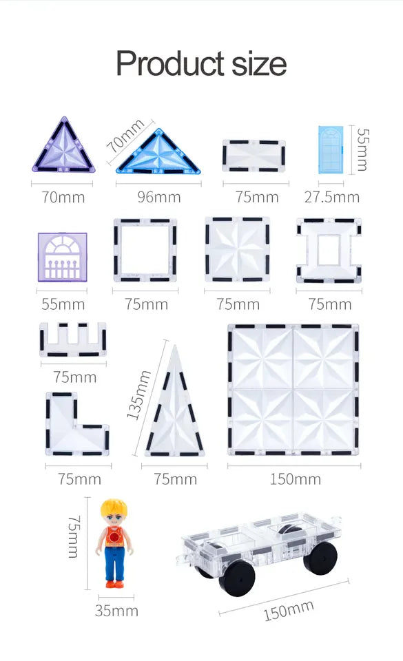 Magnetic Tiles Starshine – 100 piezas en tonos cristal, azul y morado con carrito y muñeco incluidos