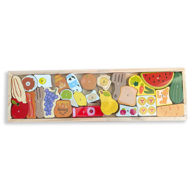 Abecedario Delicioso – Puzzle Montessori de Madera con Comidas y Letras
