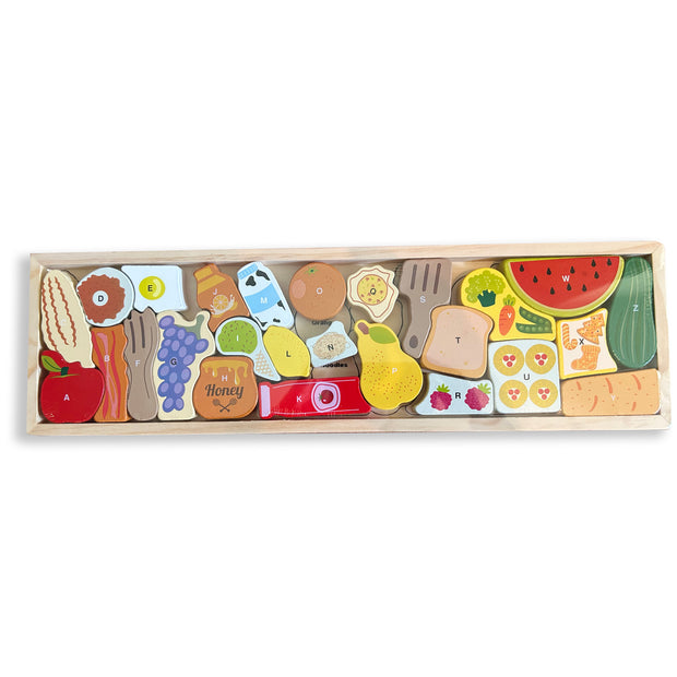 Abecedario Delicioso – Puzzle Montessori de Madera con Comidas y Letras