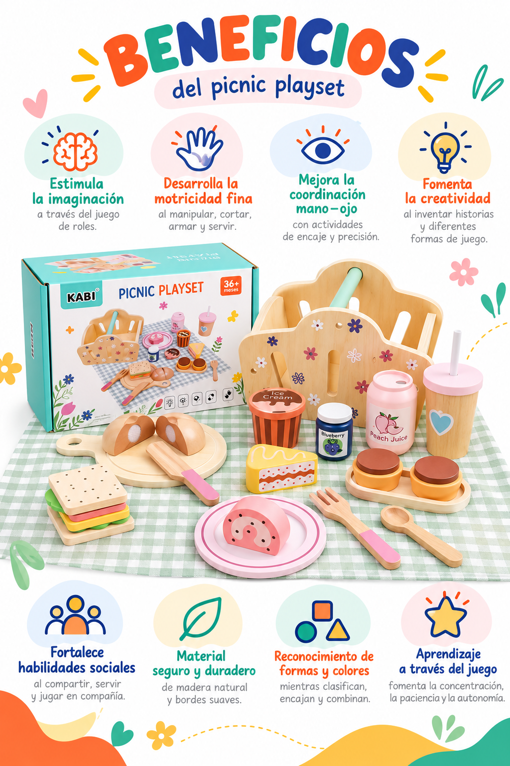 Set de Picnic de Madera Jardín de Flores