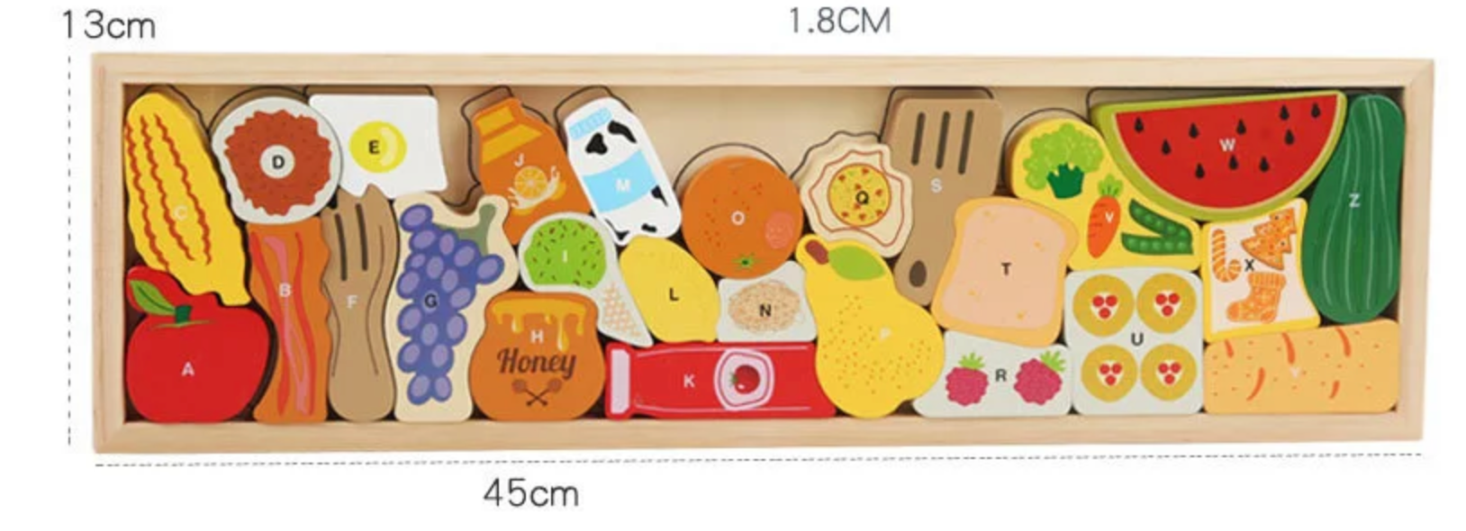 Abecedario Delicioso – Puzzle Montessori de Madera con Comidas y Letras