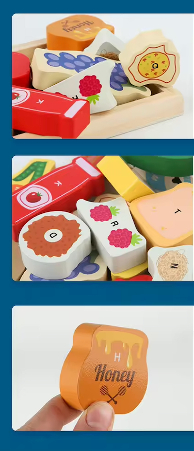 Abecedario Delicioso – Puzzle Montessori de Madera con Comidas y Letras